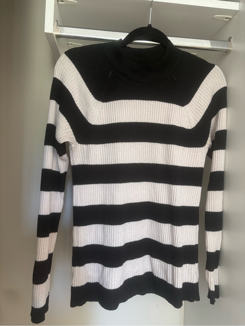 GAP Black & White Striped Black Crewneck Knit Sweater